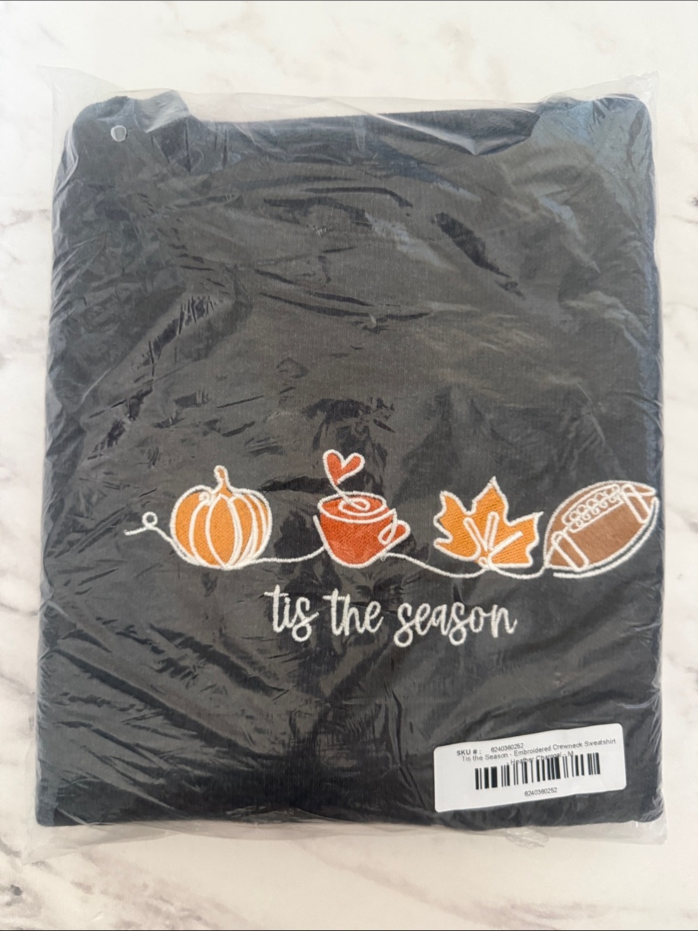 ‘Tis the Season' Embroidered Sweatshirt on Heather Charcoal - M